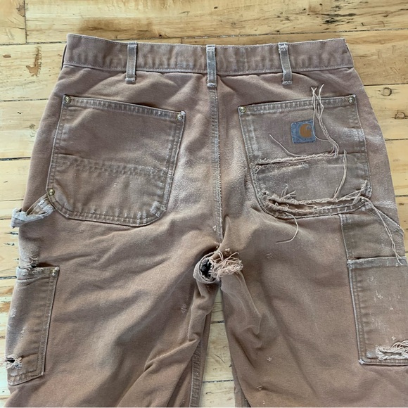 Carhartt B01-M Double Knee Tan Thrashed 33x34 Loose Fit Vintage - Picture 1 of 13